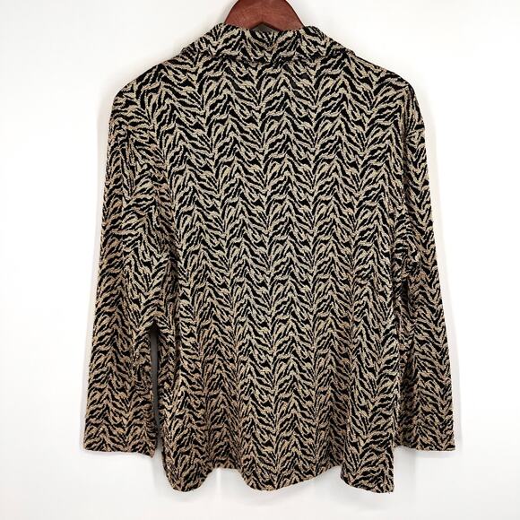 Chicos Sz 1 Medium Super Stretchy Long Sleeve Gold Black Blouse Shirt Top Mature - Picture 7 of 7